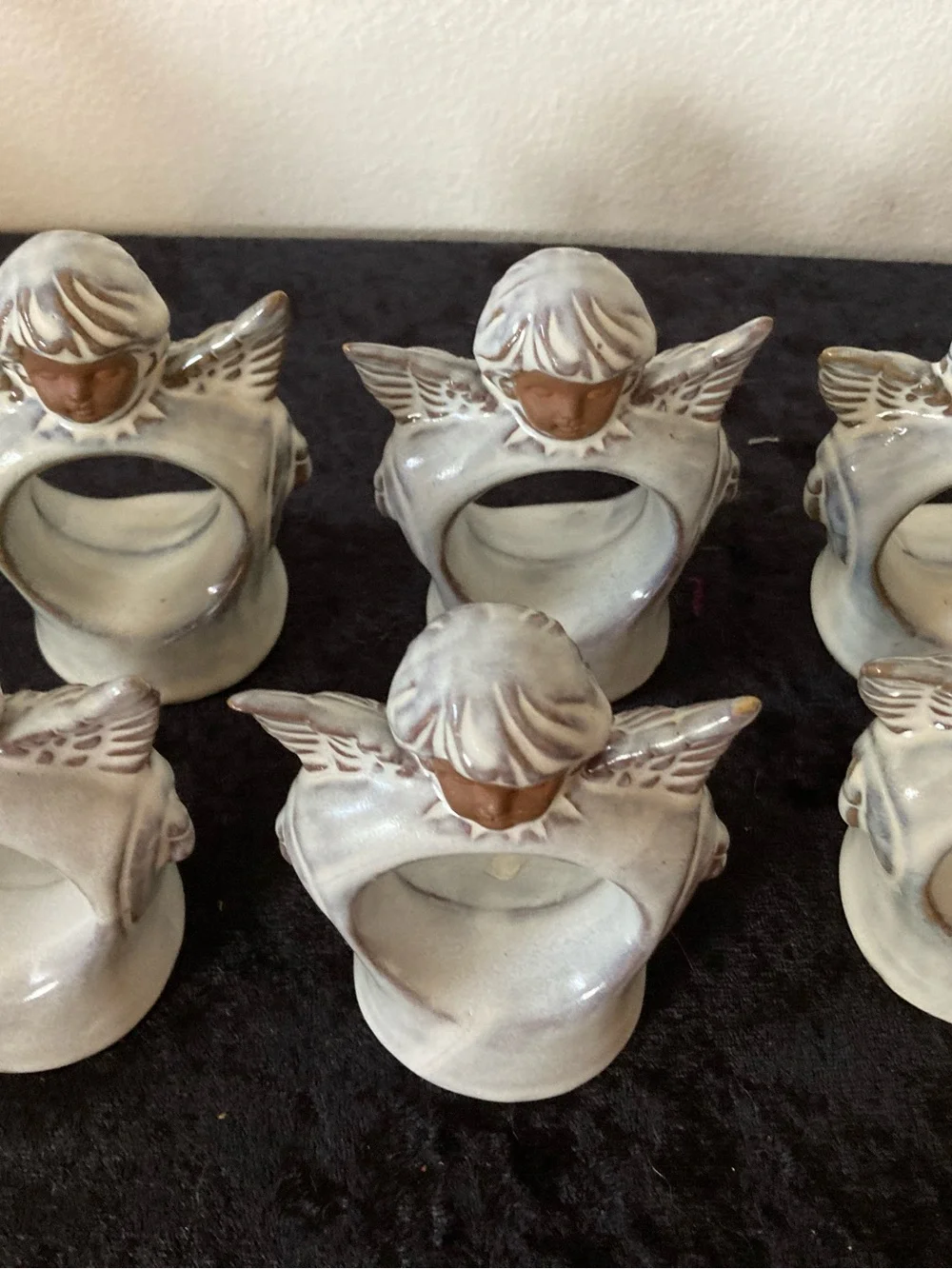 Ceramic Angel Napkin Rings Set of 6 — Cream & Brown Cherubs